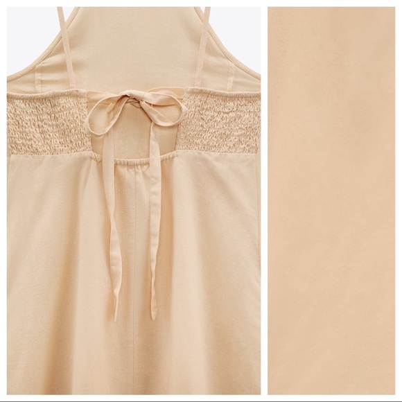 NWT. Zara Beige-Pink/Peach Linen Blend Embroidered Midi Dress. Size M. - Picture 9 of 12
